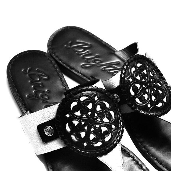 BRIGHTON Alexa Leather Brazilian Thong Sandals Black White Women’s 6.5 - Picture 7 of 10